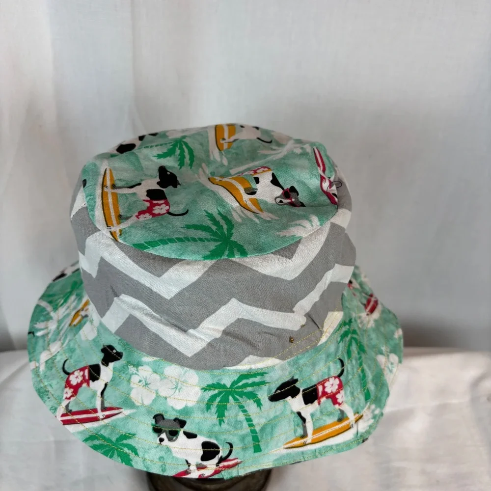 Handmade Kids Reversible Bucket Hat Americana Stars‎ Surfing Dogs Sun Hat 18in